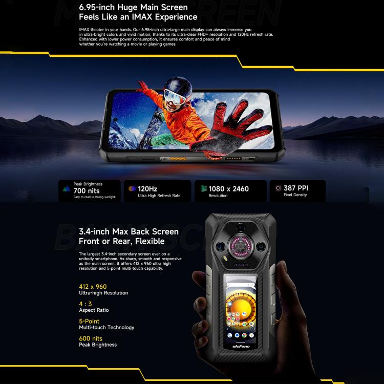 Dual Back Cameras, IP68/IP69K Waterproof Dustproof Shockproof, Face ID & Fingerprint Identification, 6.58 inch Android 13 MediaTek Helio G99 Octa Core up to 2.2GHz, Network: 4G, OTG, NFC, Global Version with Google Play Dual Back Cameras, IP68/IP69K Waterproof Dustproof Shockproof, Face ID & Fingerprint Identification, 6.58 inch Android 13 MediaTek Helio G99 Octa Core up to 2.2GHz, Network: 4G, OTG, NFC, Global Version with Google Play